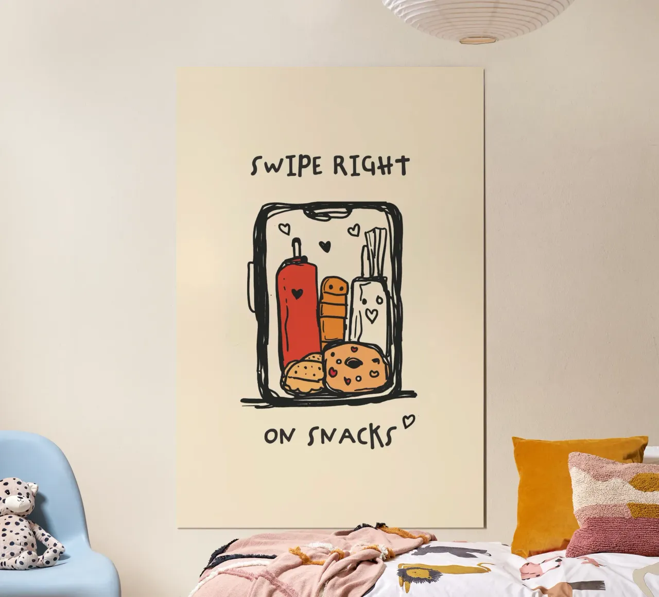 Streichen Sie nach rechts auf Snacks Funny Whimsical Hand Drawn Kitchen Poster von Farlane