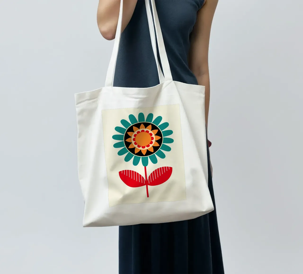 Fiore moderno di metà secolo borsa in juta da diedrich