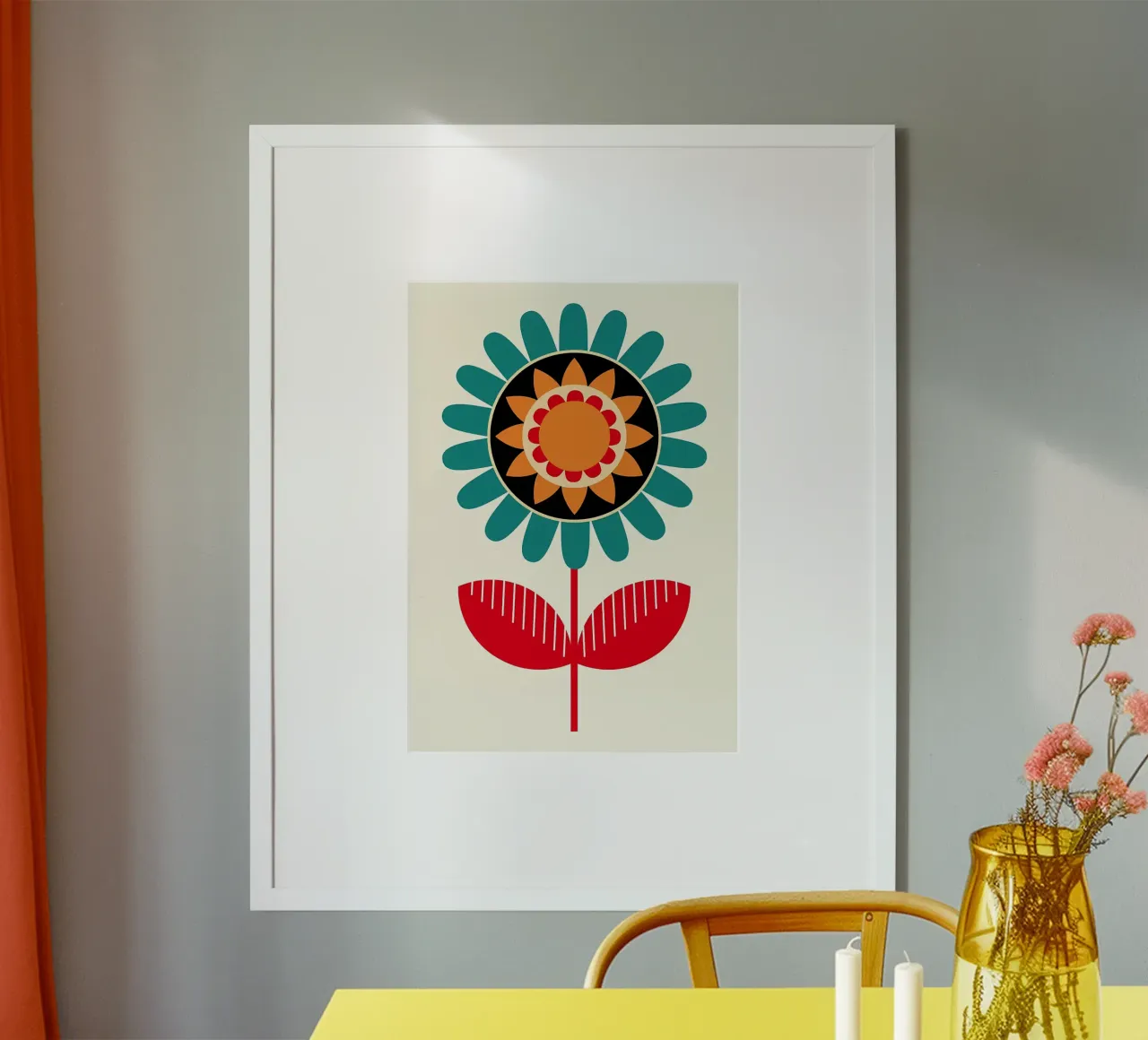 Fiore moderno di metà secolo poster con telaio in legno da diedrich