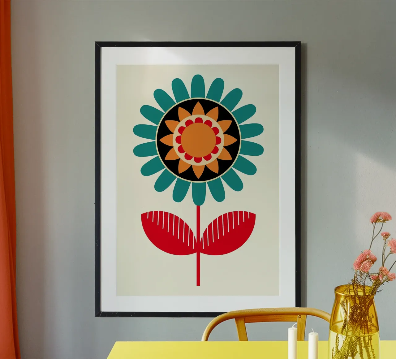 Fiore moderno di metà secolo poster con telaio in legno da diedrich