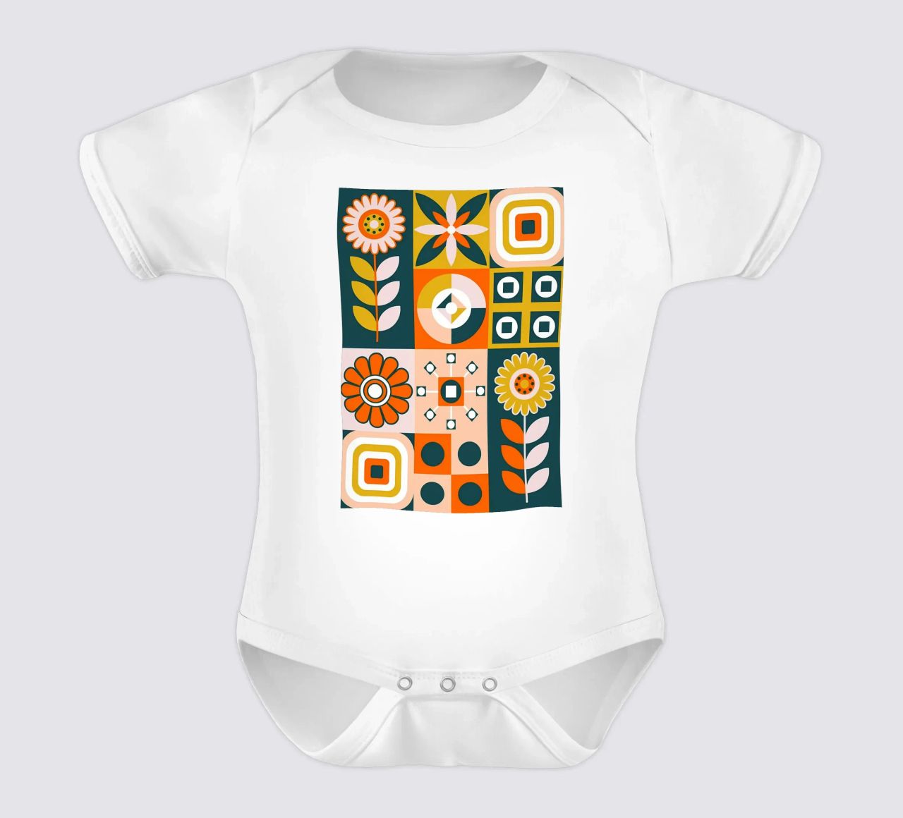 Retro Floral Geometric Pattern short-sleeve baby romper by diedrich