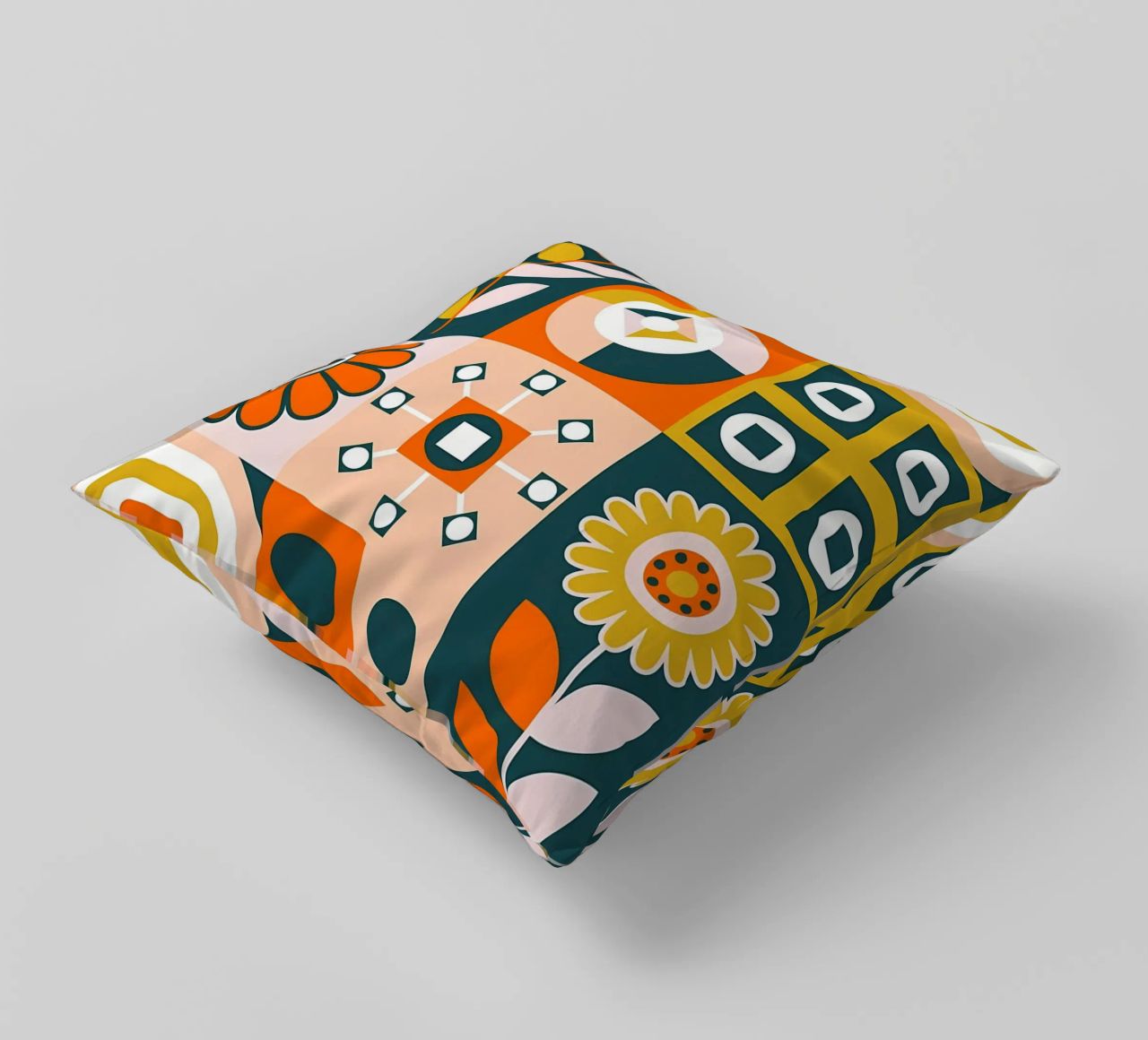 Retro Floral Geometric Pattern decorative cushion by diedrich