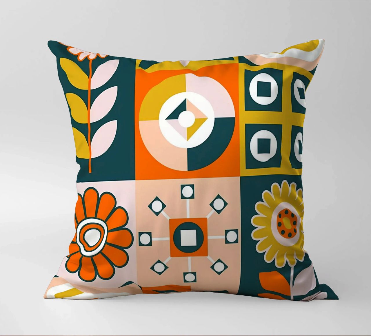 Retro Floral Geometric Pattern decorative cushion by diedrich
