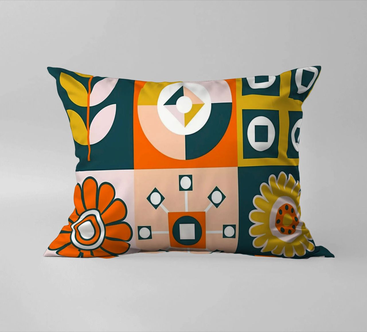 Retro Floral Geometric Pattern decorative cushion by diedrich