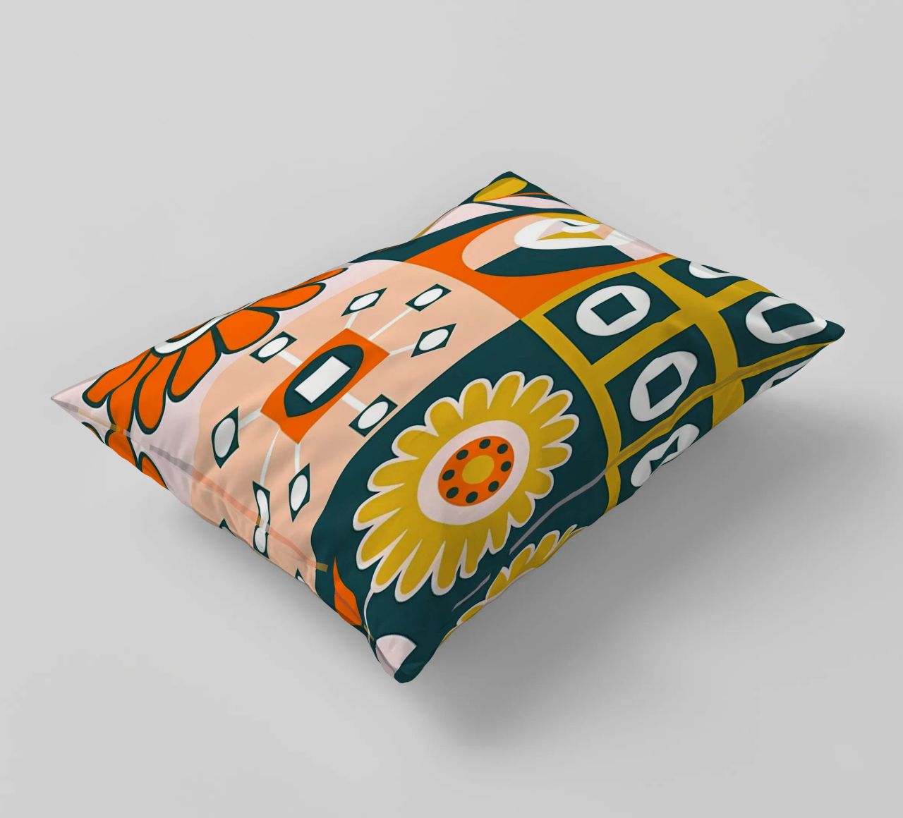 Retro Floral Geometric Pattern decorative cushion by diedrich