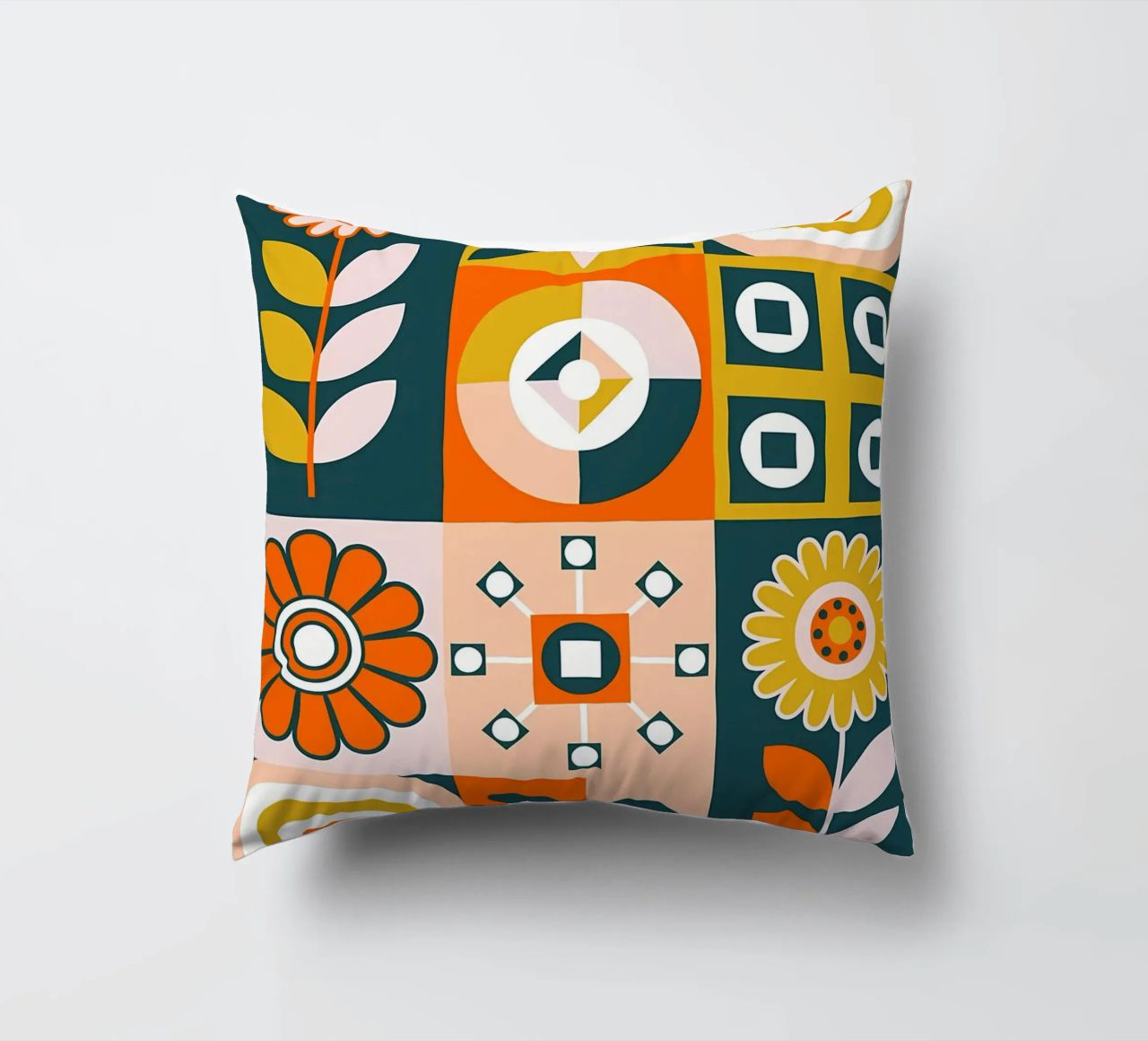 Retro Floral Geometric Pattern decorative cushion by diedrich