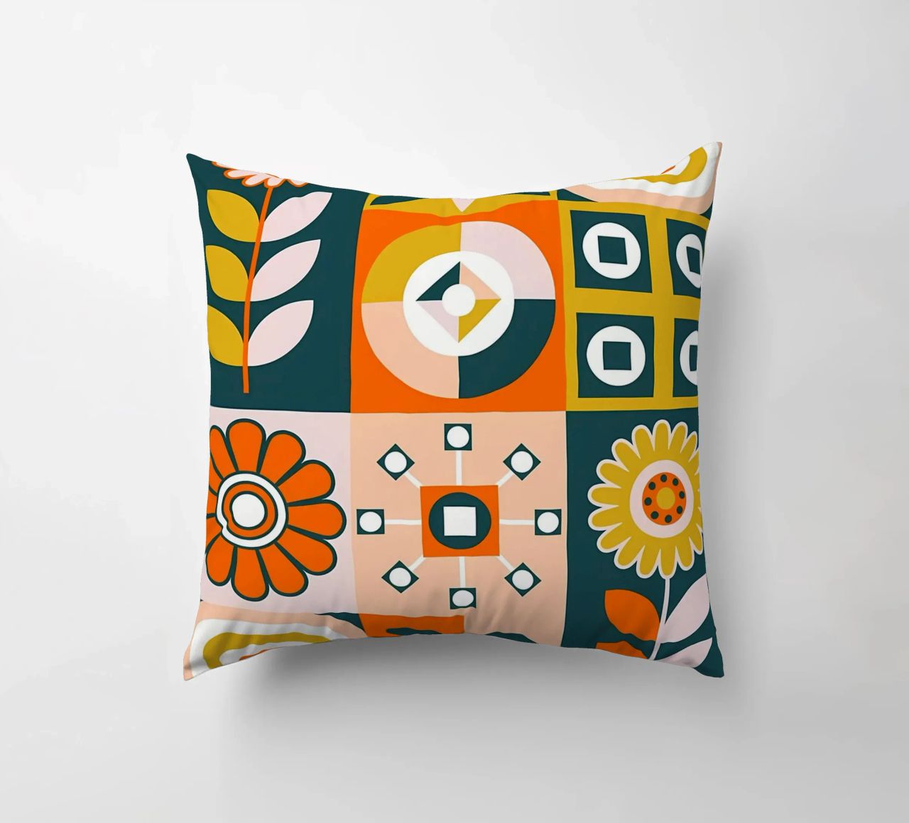 Retro Floral Geometric Pattern decorative cushion by diedrich