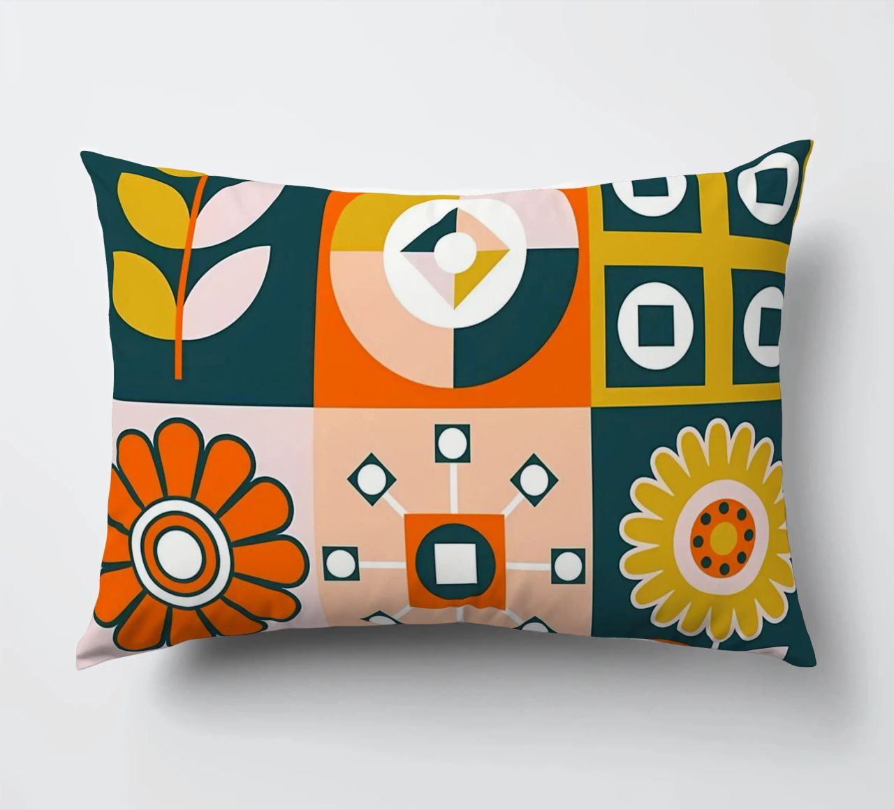 Retro Floral Geometric Pattern decorative cushion by diedrich