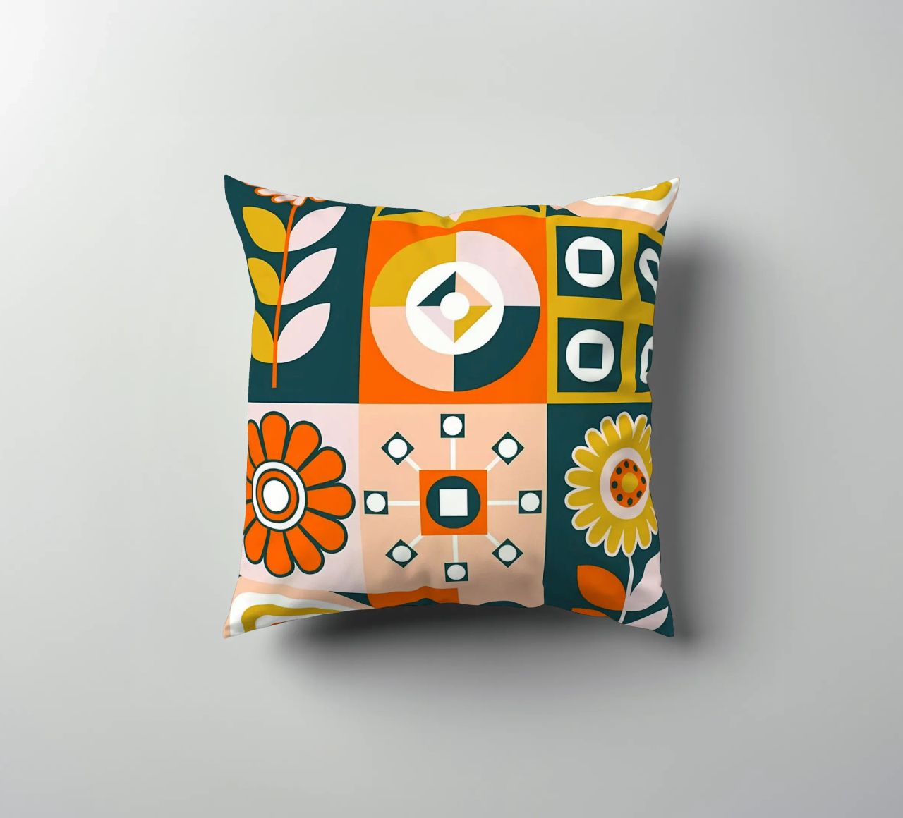 Retro Floral Geometric Pattern decorative cushion by diedrich