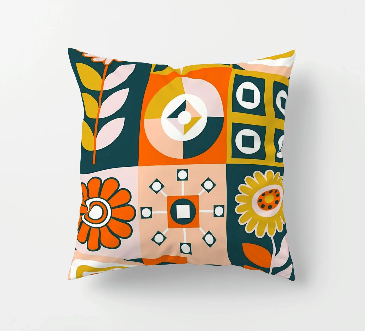 Retro Floral Geometric Pattern decorative cushion by diedrich