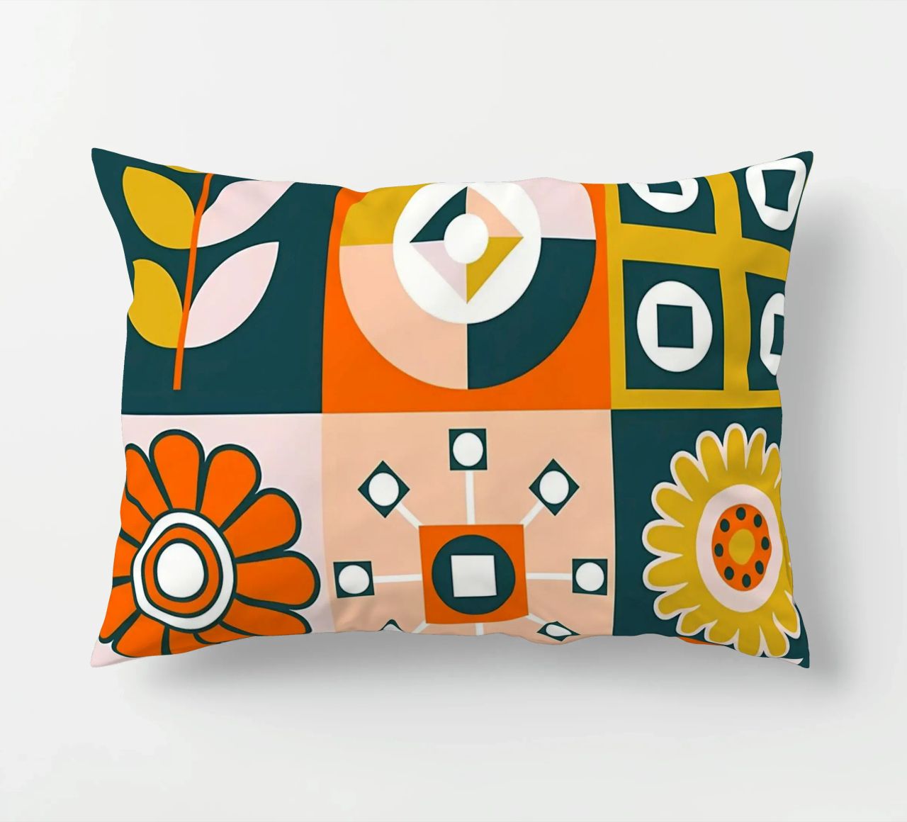 Retro Floral Geometric Pattern decorative cushion by diedrich