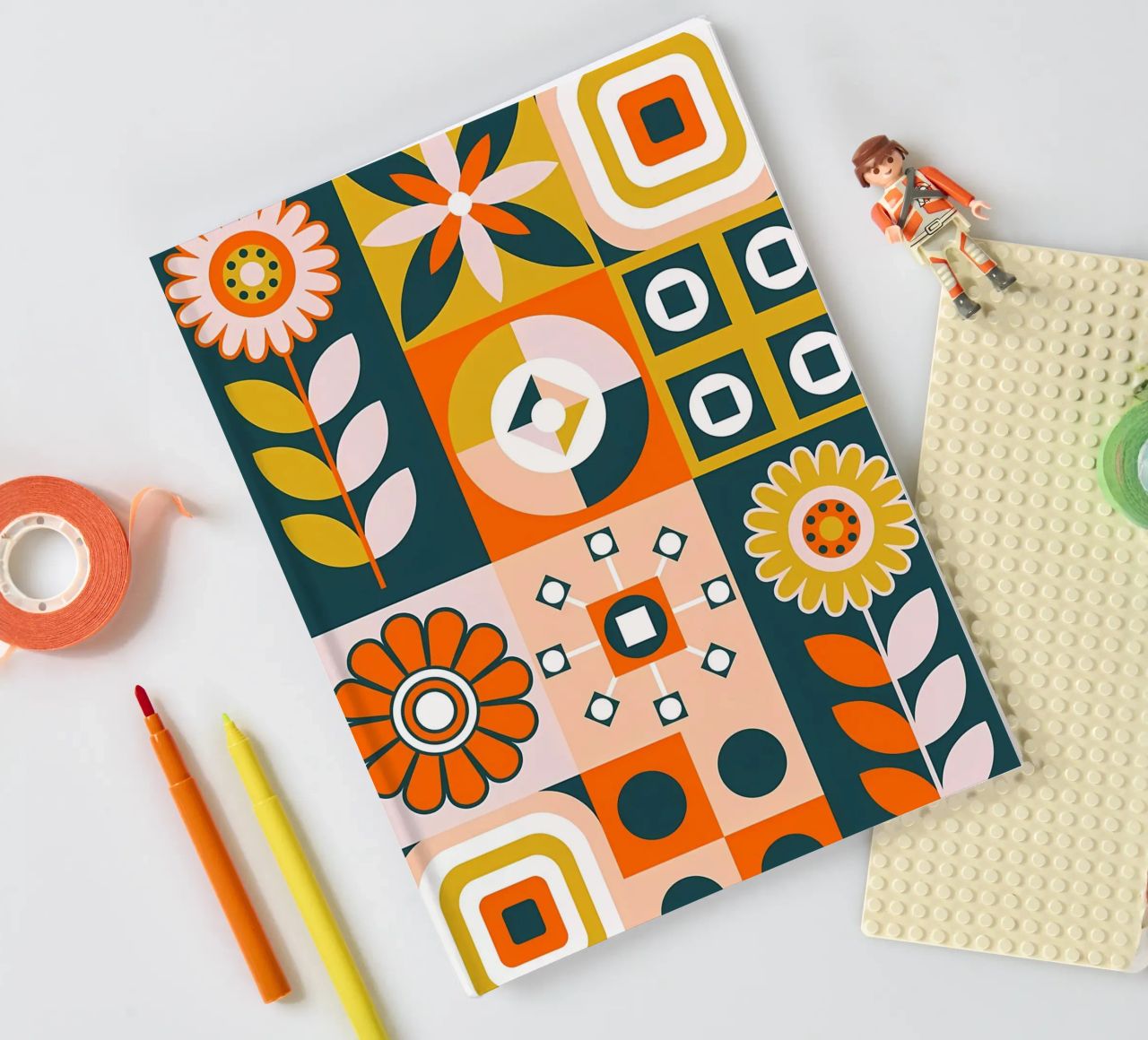 Retro Floral Geometric Pattern notebook by diedrich