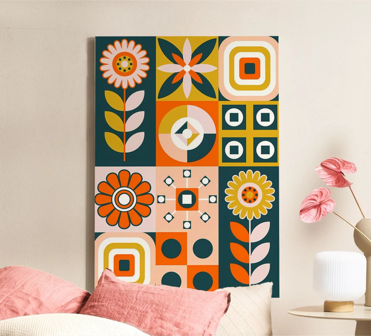 Retro Floral Geometric Pattern canvas by diedrich