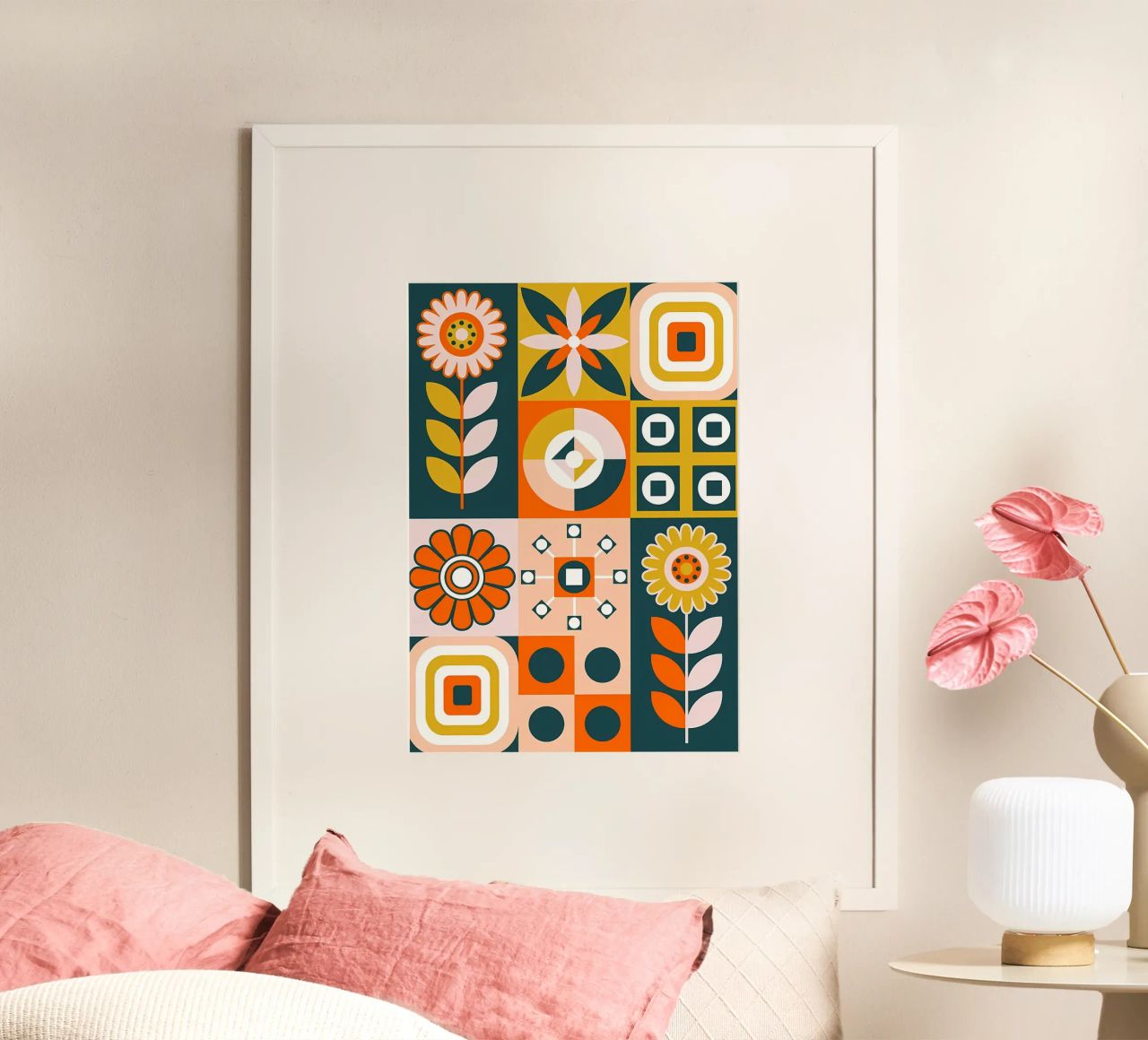 Retro Floral Geometric Pattern hahnemühle by diedrich