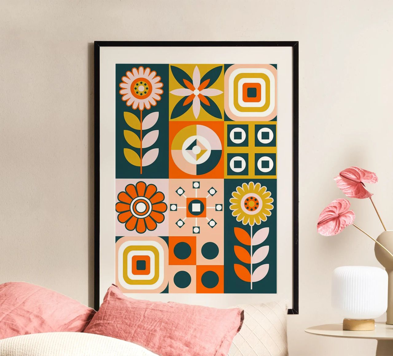 Retro Floral Geometric Pattern hahnemühle by diedrich