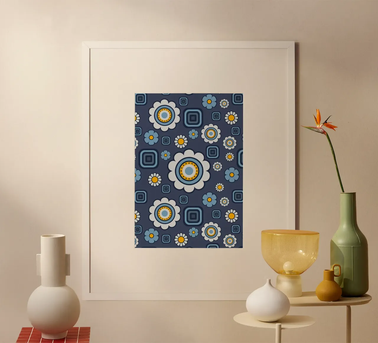Motivo a quadri e fiori retrò poster da diedrich