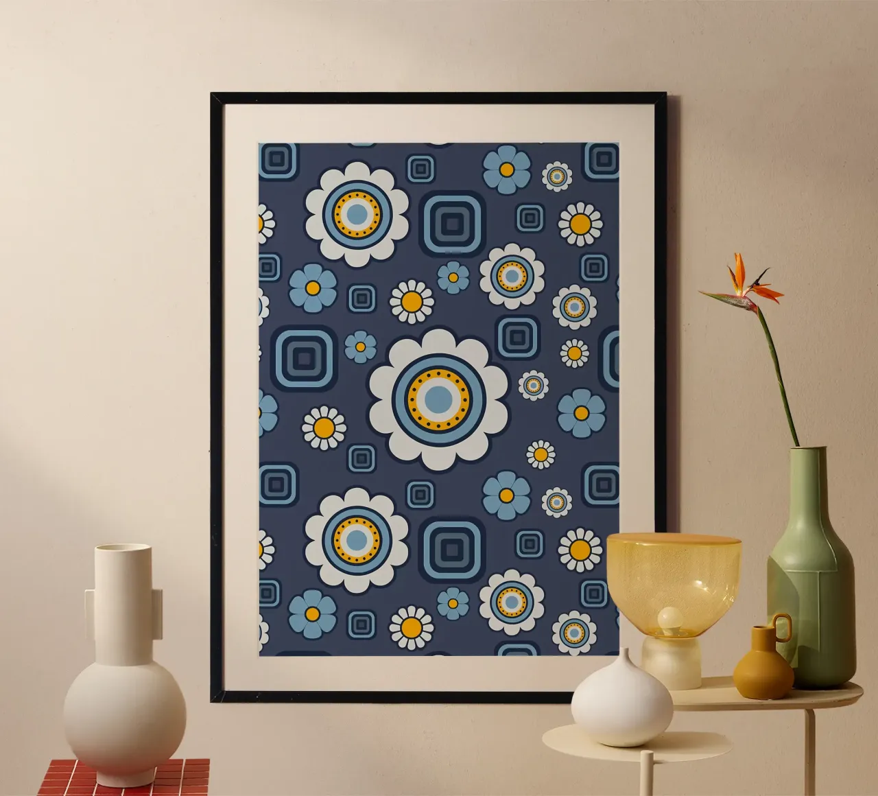 Motivo a quadri e fiori retrò poster da diedrich