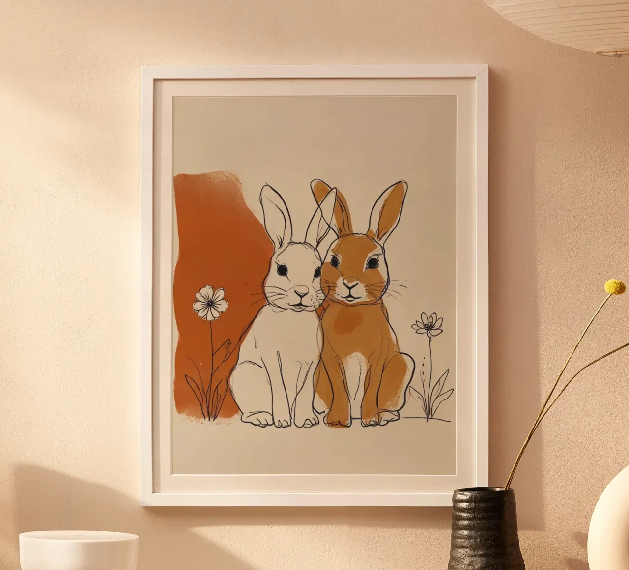 Coniglietto con sfondo marrone poster con telaio in alluminio da ArtDesign by KBK