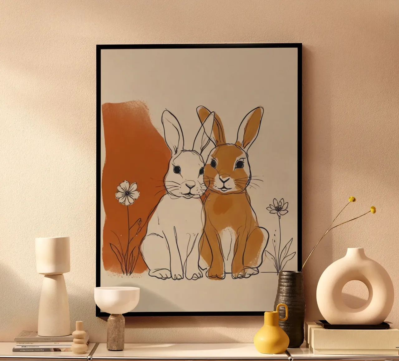 Coniglietto con sfondo marrone poster con telaio in alluminio da ArtDesign by KBK