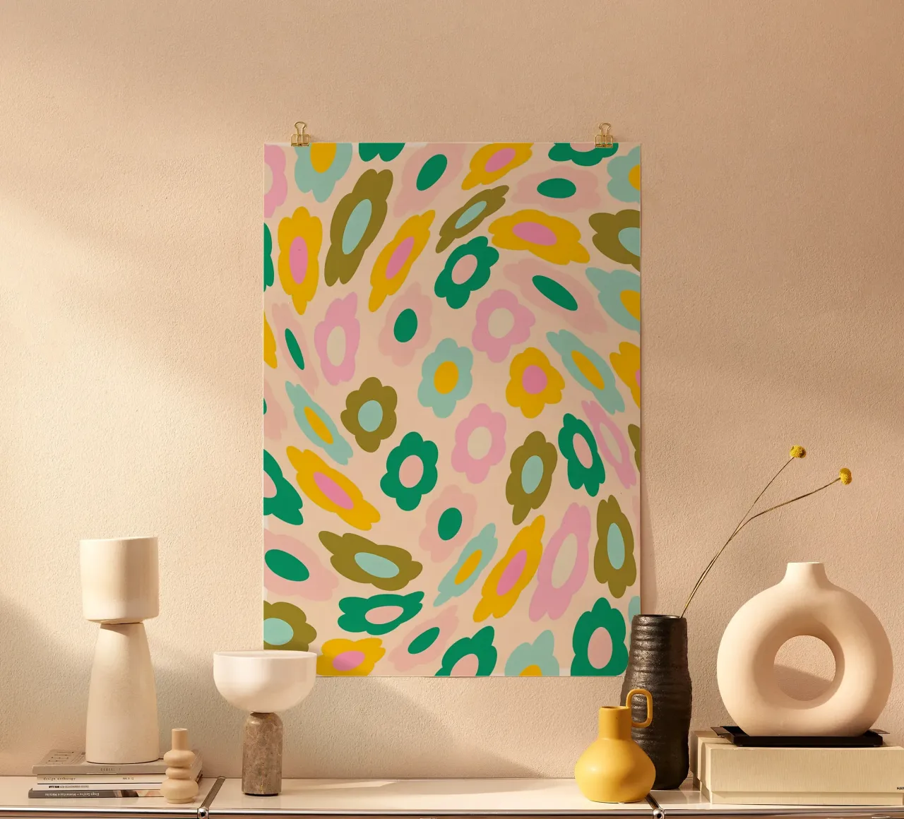Motif rétro de fleurs dans les pastels esthétiques de Preppy poster de diedrich