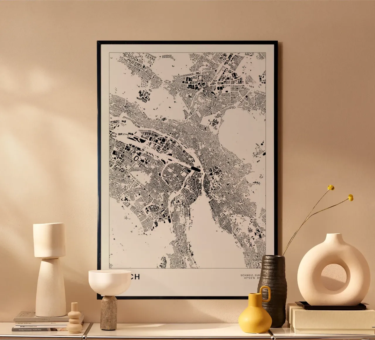 Zürich poster con telaio in legno da The Cartography Collection