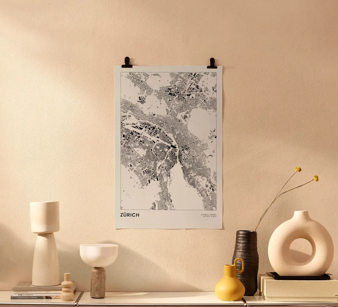 Zürich poster con telaio in legno da The Cartography Collection