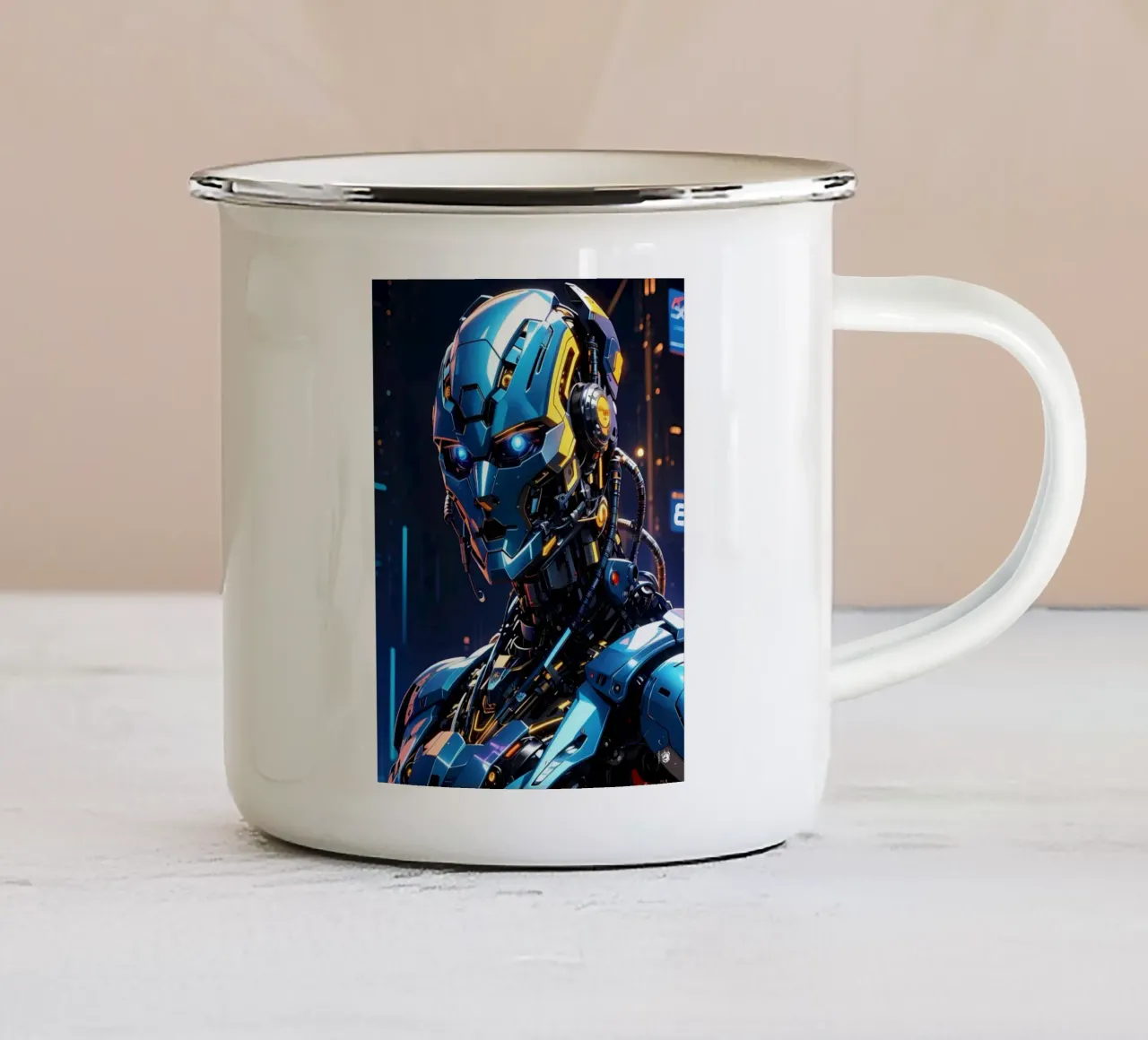 Cyborg futuristico tazza in smalto da LM2KONE