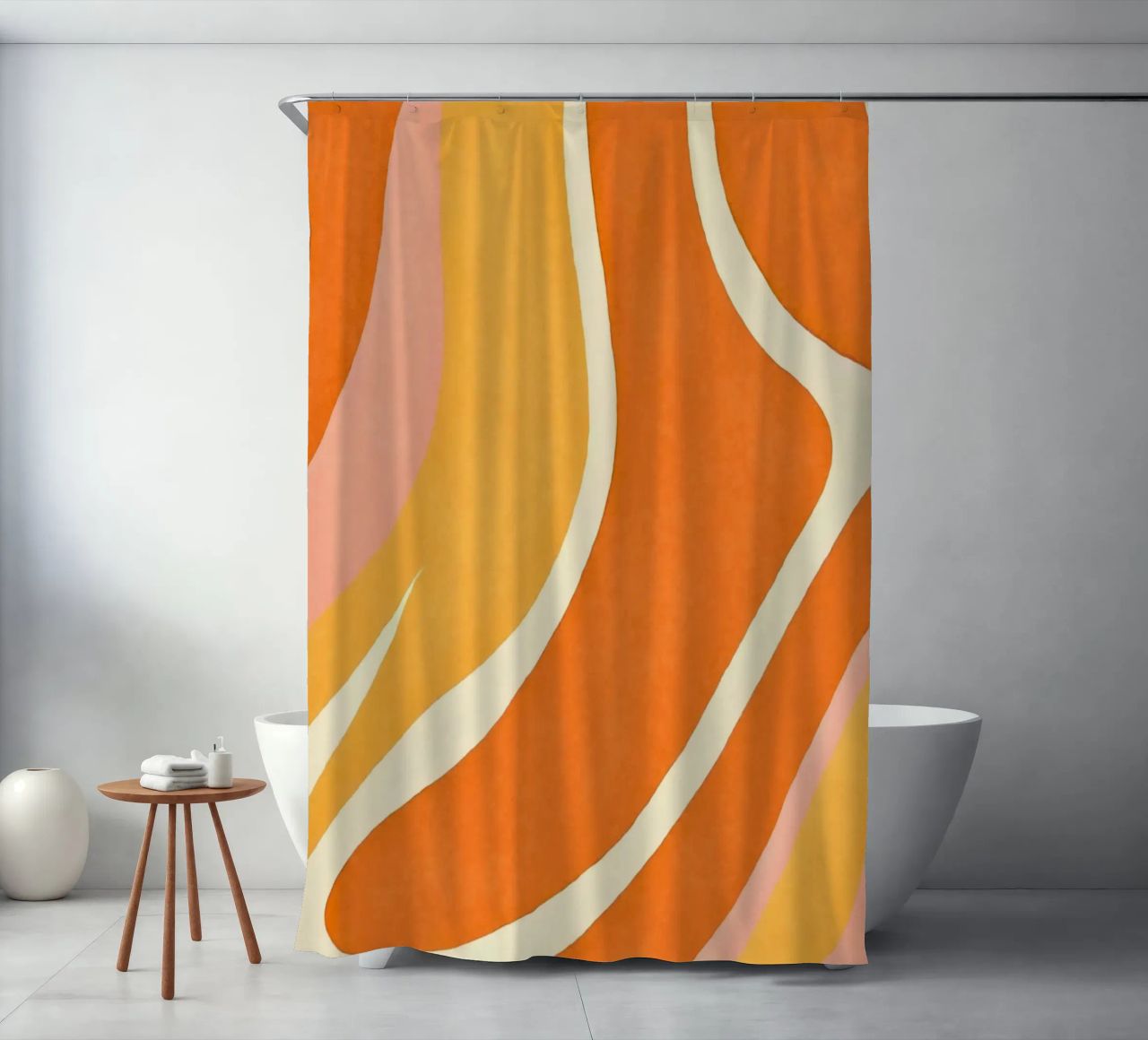 Retro Boho Color Block Shapes And Forms Orange Tangerine shower curtain by Andrea Haase Modern Home