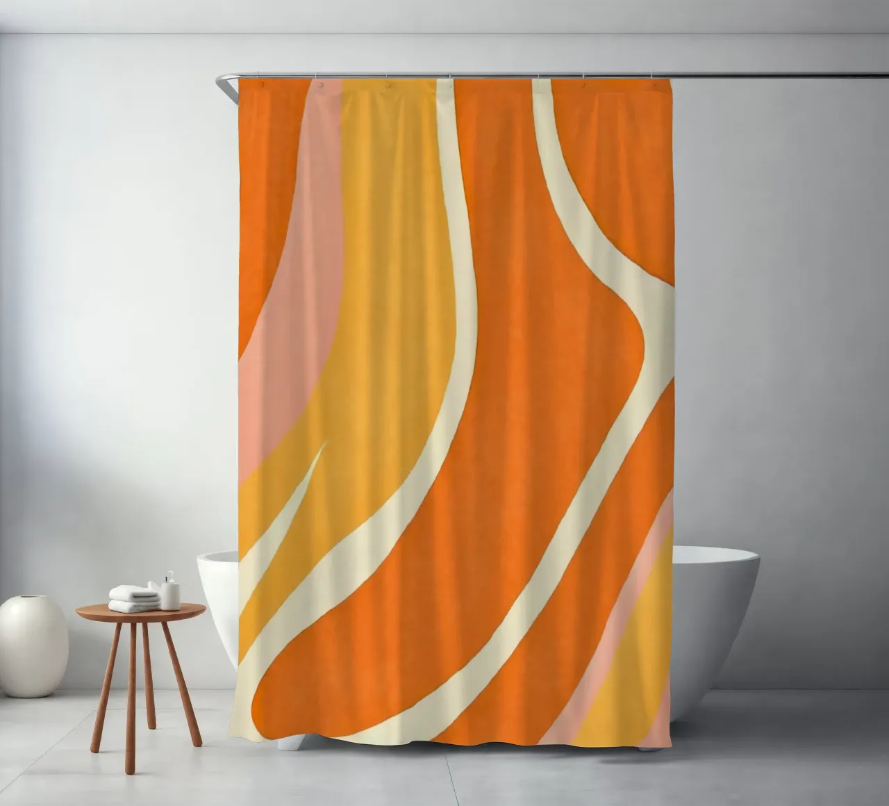 Retro Boho Color Block Shapes And Forms Orange Tangerine rideau de douche de Andrea Haase Modern Home