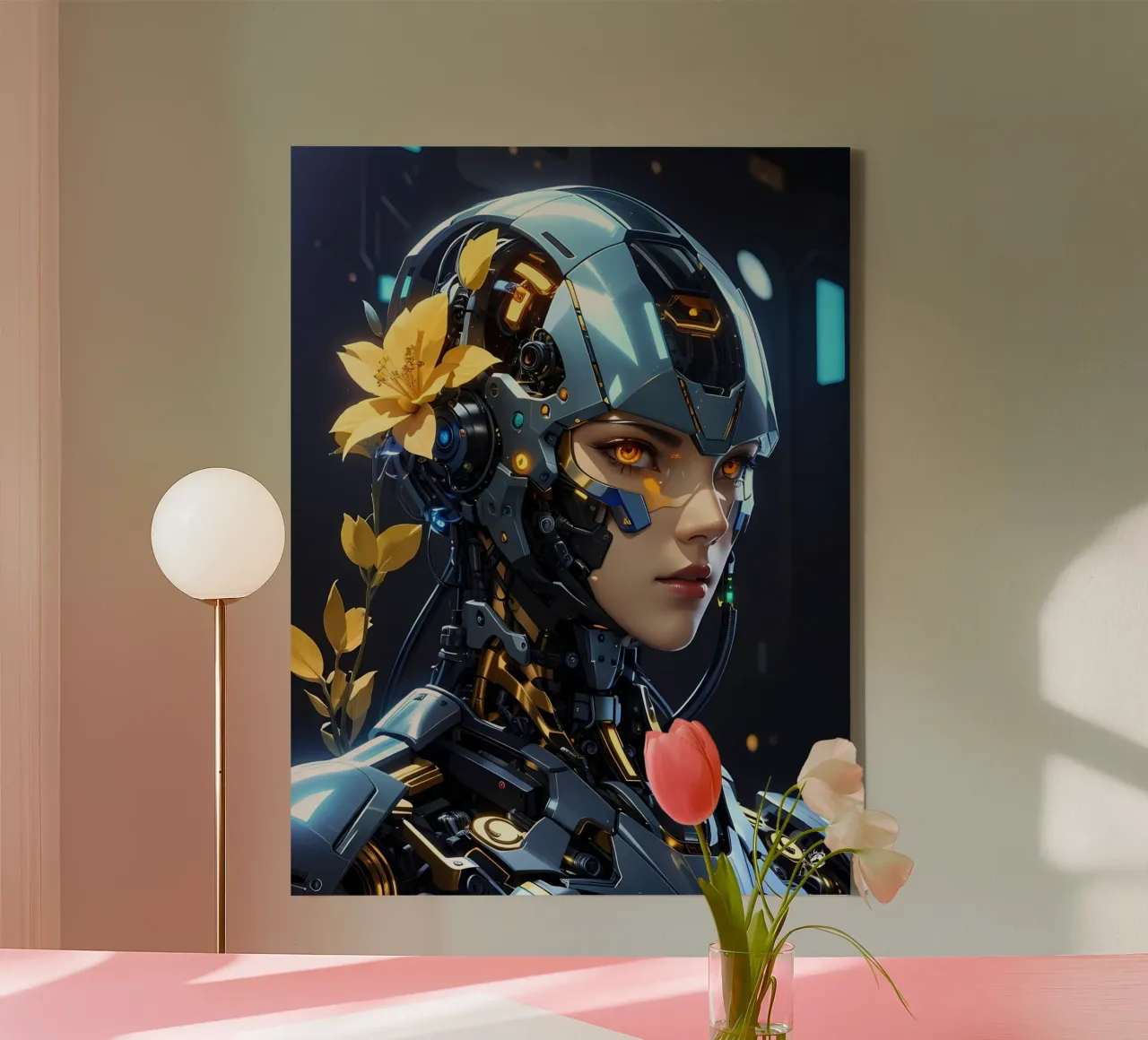 Donna Cyborg Fiori tela con Cornice a cassetta da LM2KONE