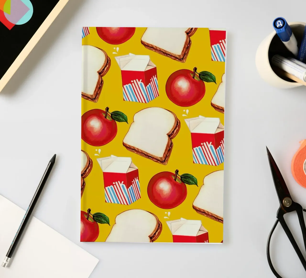Lunch Patterns Lunch Yellow notebook by Kelly Gilleran