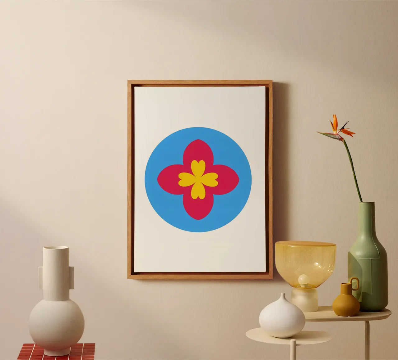 Retro bloem MCM canvas met Baklijst van diedrich