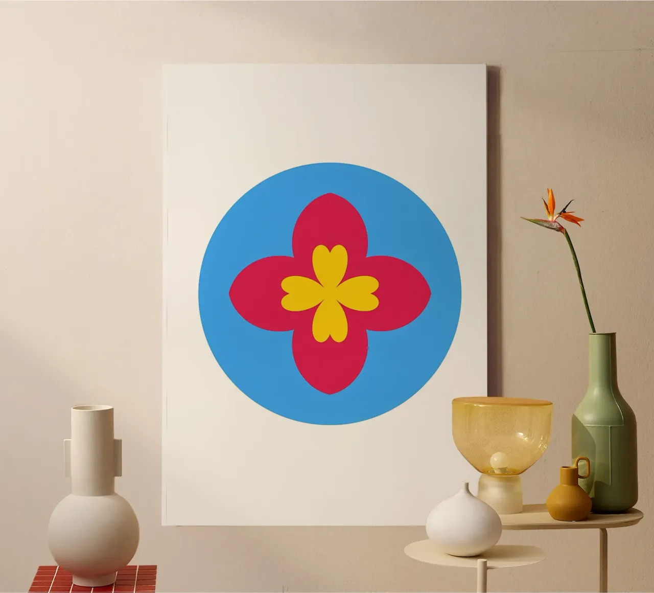 Retro bloem MCM canvas met Baklijst van diedrich