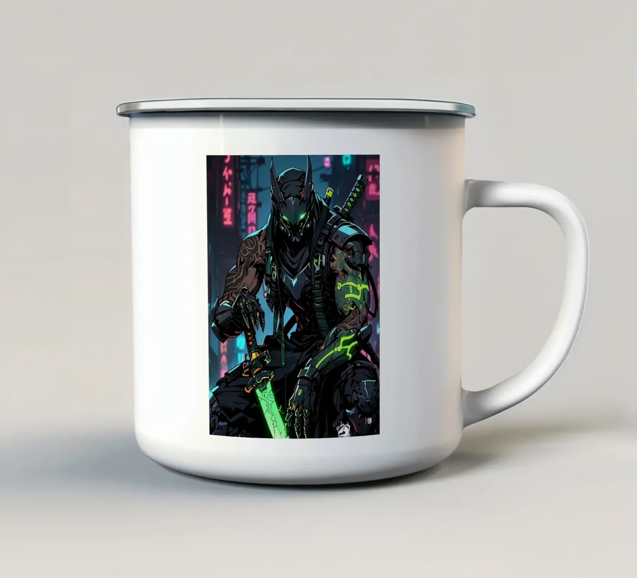 Samurai Cyborg Notte città tazza in smalto da LM2KONE
