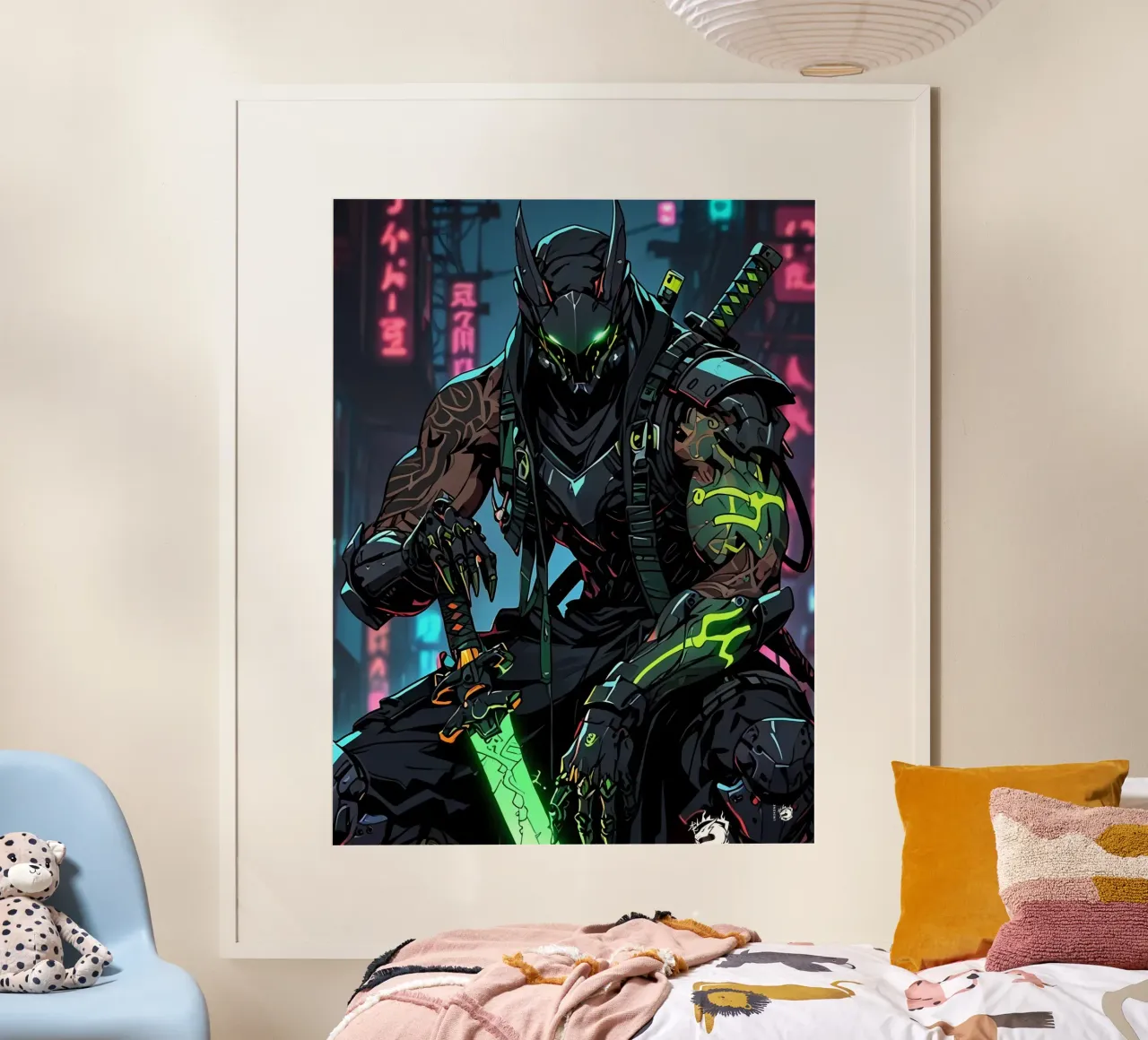 Samurai Cyborg Notte città carta hahnemühle da LM2KONE