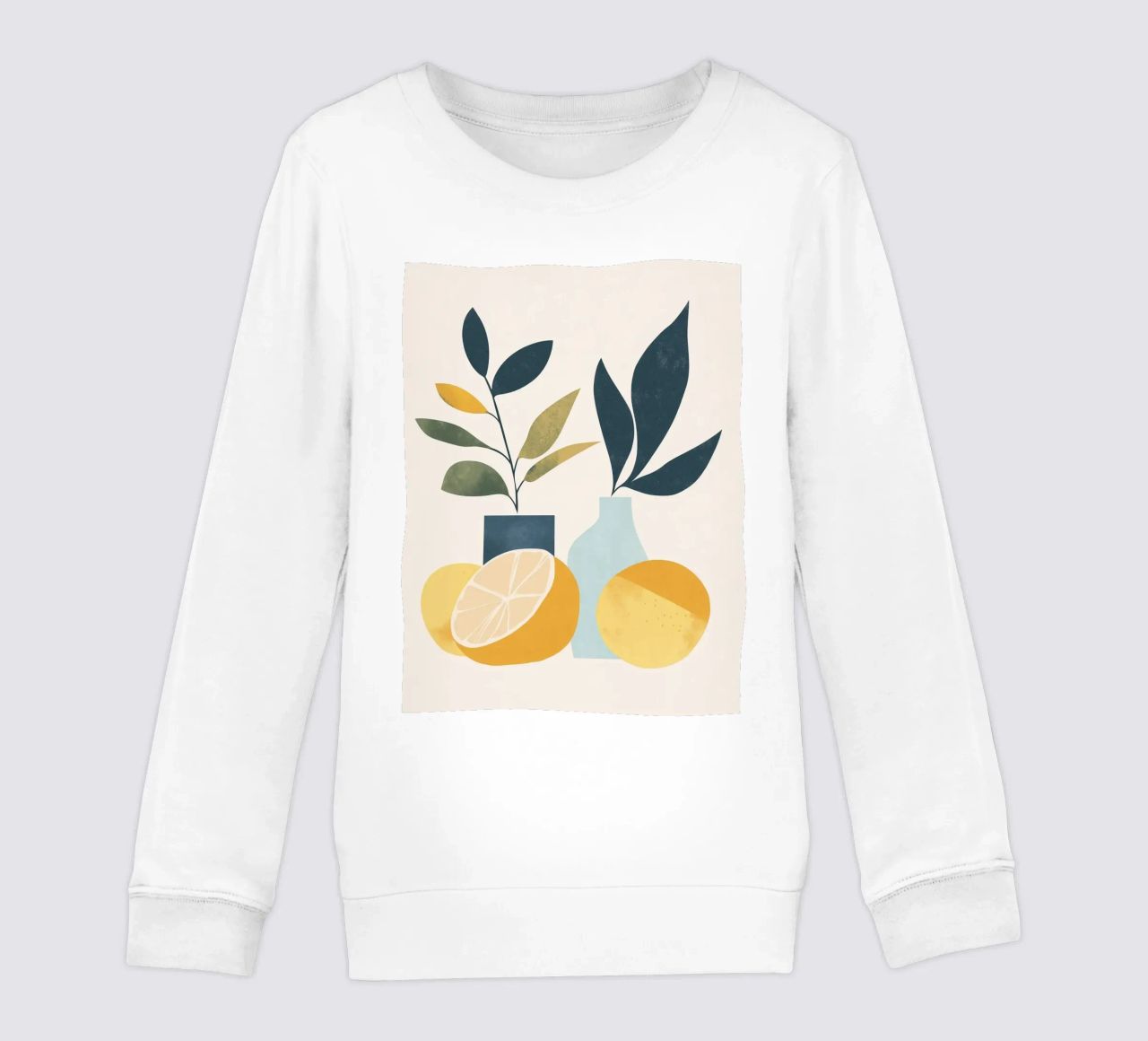 Natura morta minimalista: un tocco di freschezza 🍋🎨 felpa bambino da studiofox