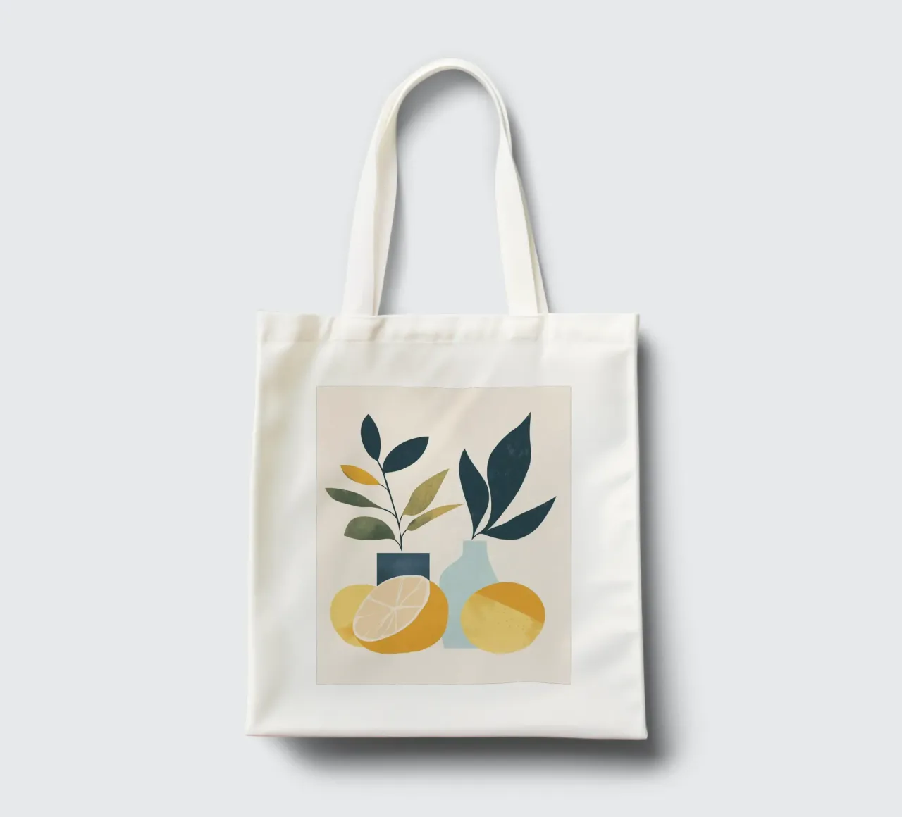 Natura morta minimalista: un tocco di freschezza 🍋🎨 borsa in juta da studiofox