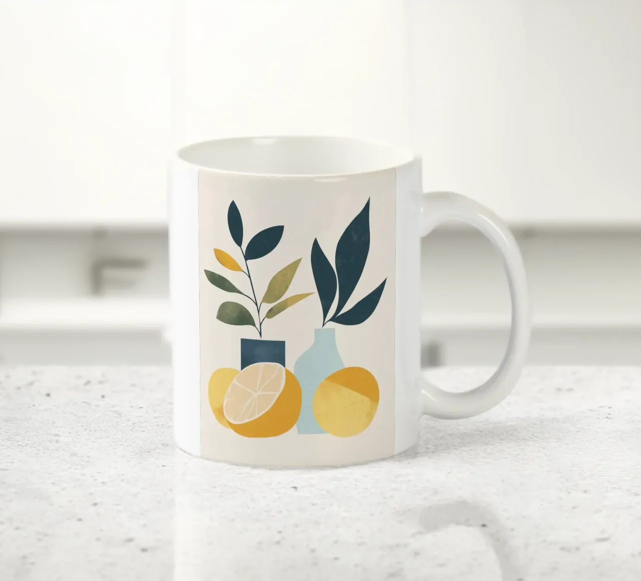Natura morta minimalista: un tocco di freschezza 🍋🎨 tazza in ceramica da studiofox