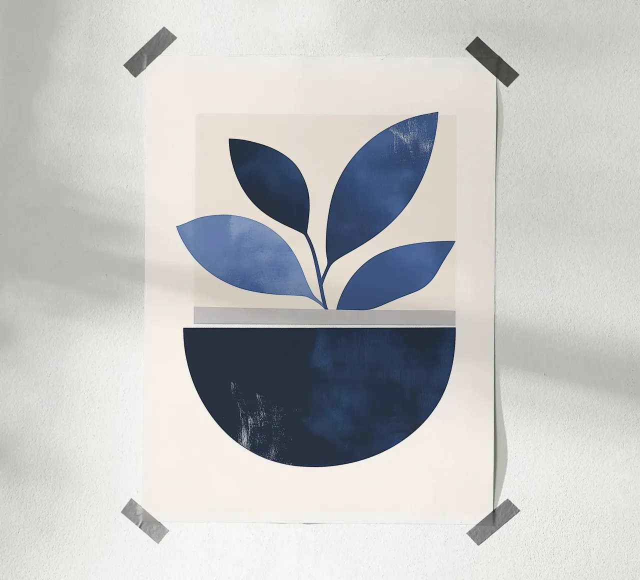 Natura morta minimalista : Vaso e foglie blu 🌀🎨🎨 poster con telaio in plastica da studiofox