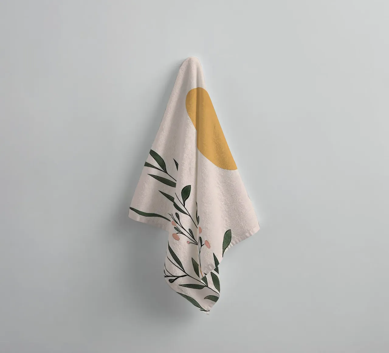 Boho Plant in Vase with Abstract Mountain and Moon Yoga Art towel by Gentle Echoes Art