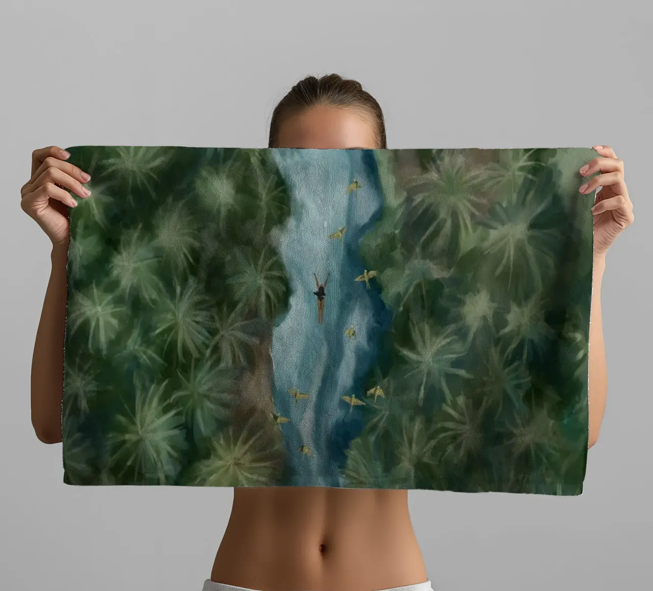 Pace interiore - Nuoto selvaggio fiume giungla tropicale acquerello asciugamano da bagno da This Wild Soul - Illustration