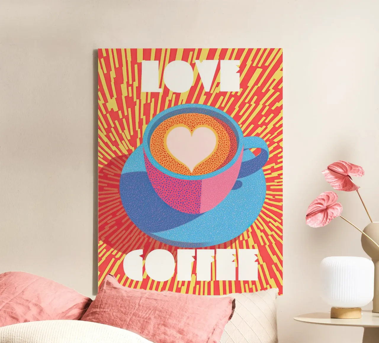 Pop Art Coffee Poster – Creative Bold Brew Energy in Kitchen canvas by Kaji