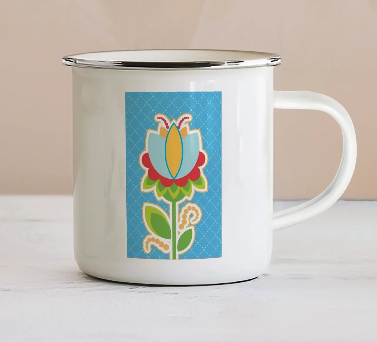 Fiore retrò colorato tazza in smalto da diedrich