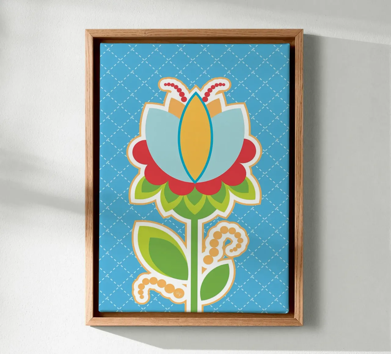 Kleurrijke retro bloem canvas met Baklijst van diedrich