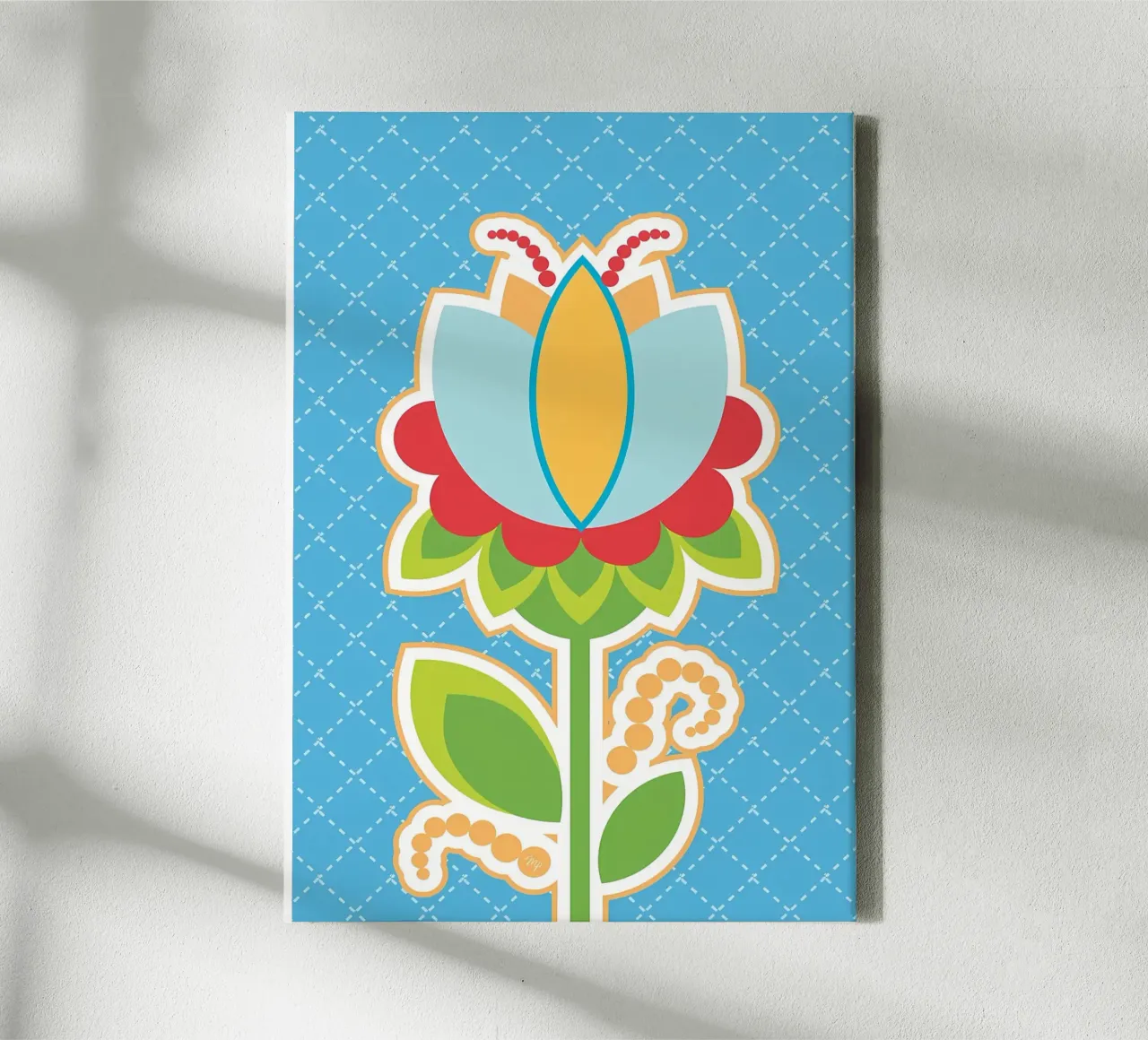 Kleurrijke retro bloem canvas met Baklijst van diedrich