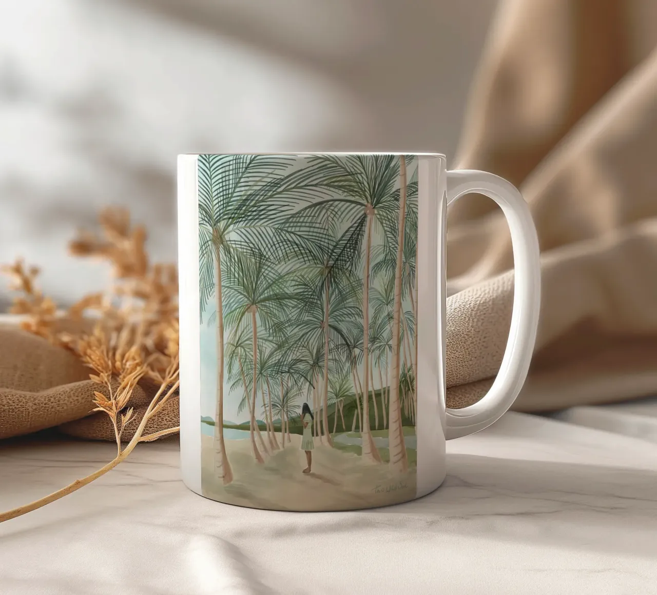 Tropical Paradise Beach Island Palm Trees ragazza illustrazione tazza in ceramica da This Wild Soul - Illustration