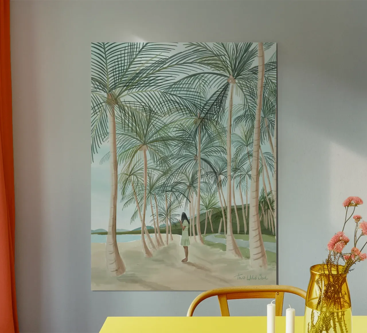 Tropical Paradise Beach Island Palm Trees ragazza illustrazione poster con telaio in alluminio da This Wild Soul - Illustration