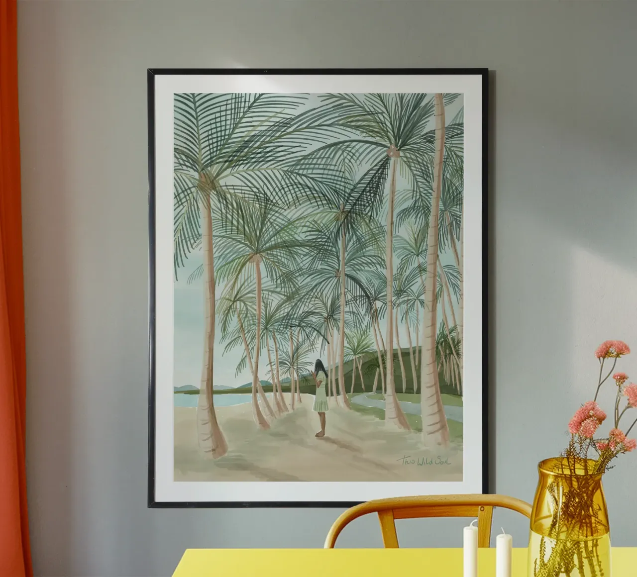 Tropical Paradise Beach Island Palm Trees ragazza illustrazione poster con telaio in alluminio da This Wild Soul - Illustration