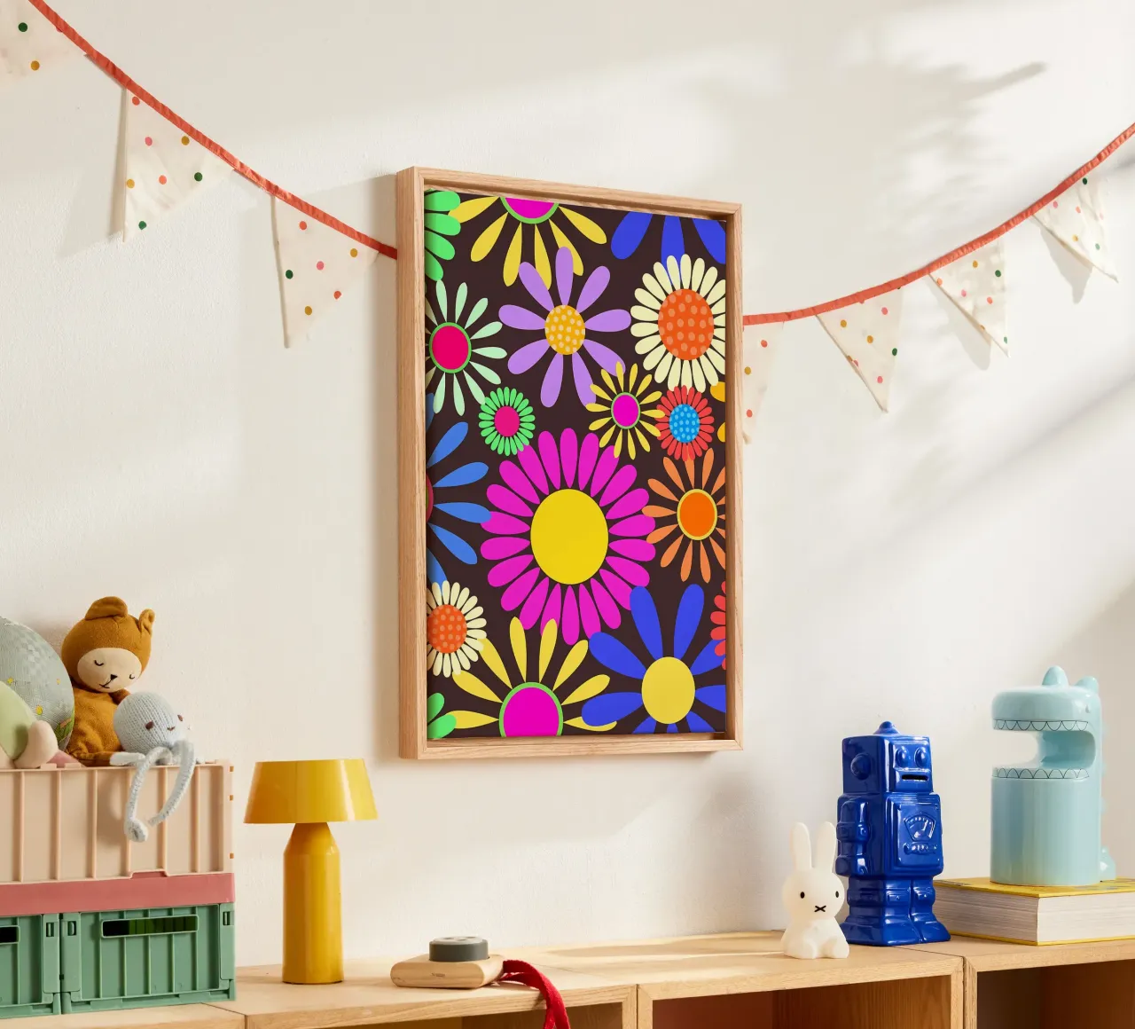 60s Retro flower power canvas met Baklijst van diedrich