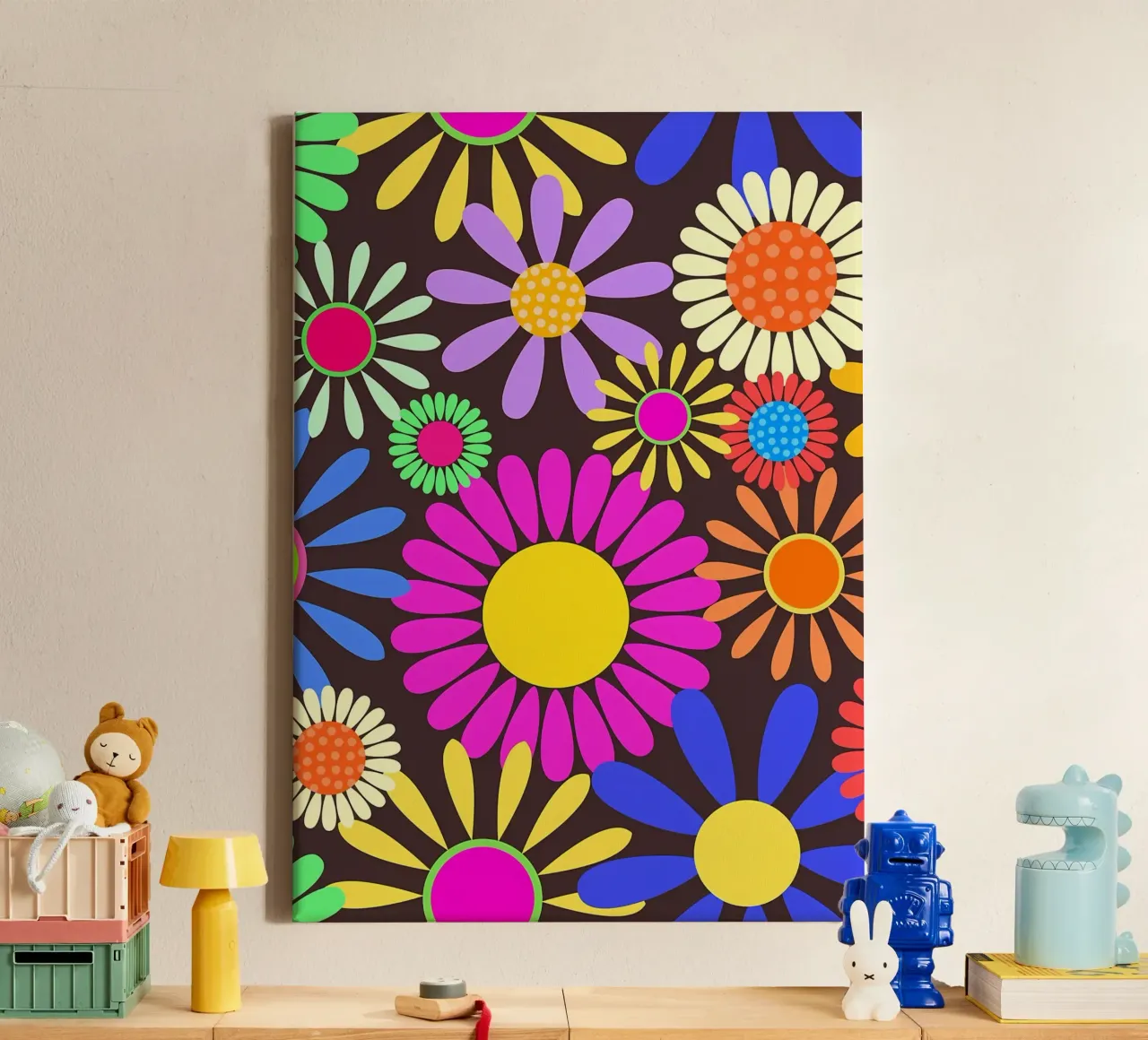 60s Retro flower power canvas met Baklijst van diedrich